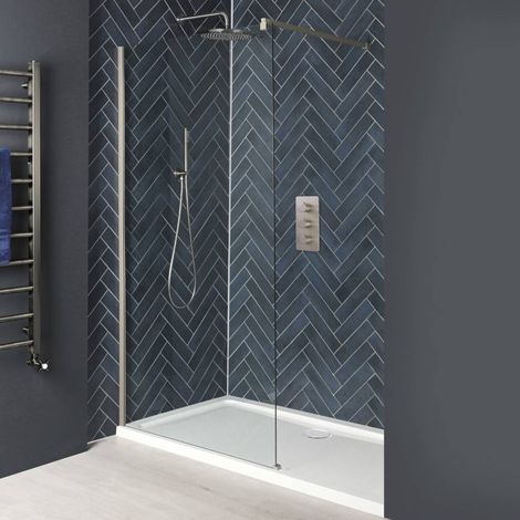 Hudson Reed Harting - Paroi de Douche Italienne avec Receveur Blanc – 110cm x 70cm – Nickel Brossé (1/4)