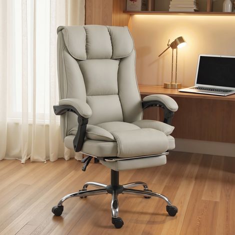 Chaise de bureau avec repose-pieds Fond inclinable rembourré épais Tapissé en cuir synthétique kaki (1/5)
