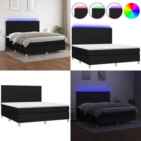 Boxspringbett mit Matratze & LED Schwarz 180x200 cm Stoff - Boxspringbett - Doppelbett - Schlafsystem - Lattenrost - Bettauflage - Home & Living