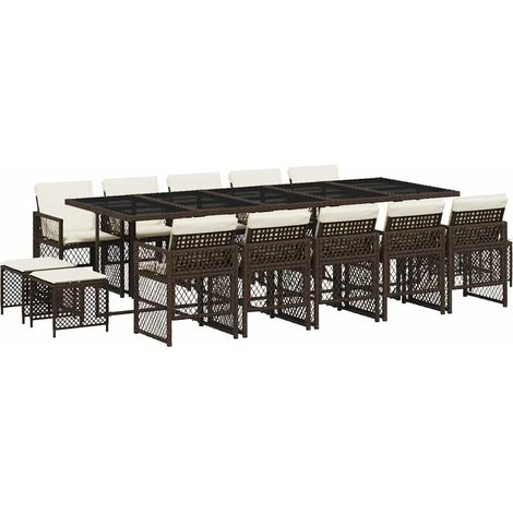 Maison Exclusive - 15-tlg. Garten-Essgruppe mit Kissen Braun Poly