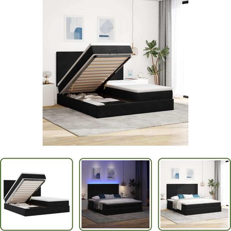 Matratze - Ottoman-Bett mit Matratzen & LEDs Schwarz 160x200 cm Samt (1/5)