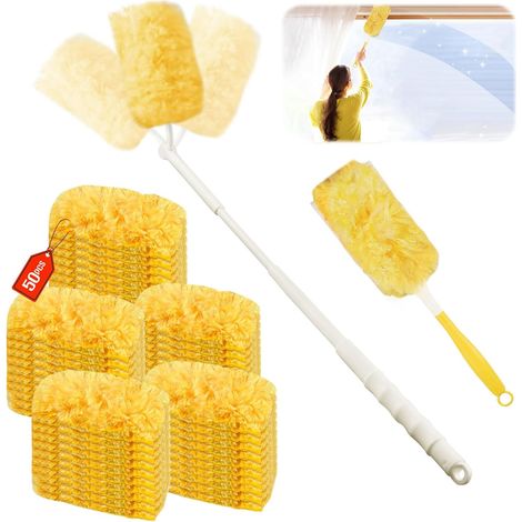 52 Pièces pour Plumeau Poussiere Recharge Kit,3D 360° pour Duster Nettoyage Recharge, avec Poignée Plumeau & Perche Télescopique, pour Poussière, Cheveux (1/5)