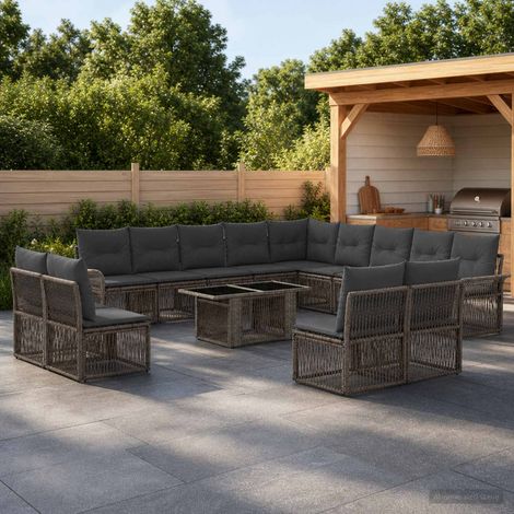 vidaXL Set Divano da Giardino 14 pz Grigio e Grigio Scuro polyrattan (1/5)