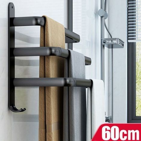 MTEVOTX Porte Serviette Salle de Bain étagère Serviette avec Crochets, 60cm - Étanche - 3 étages Noir, pour Salle de Bain, Cuisine (1/4)