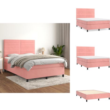 Sommier à lattes de lit avec matelas Rose 140x190 cm Velours - Lit Double - Lit Tapissier - Lit Velours - Literie - Chambre À Coucher (1/5)