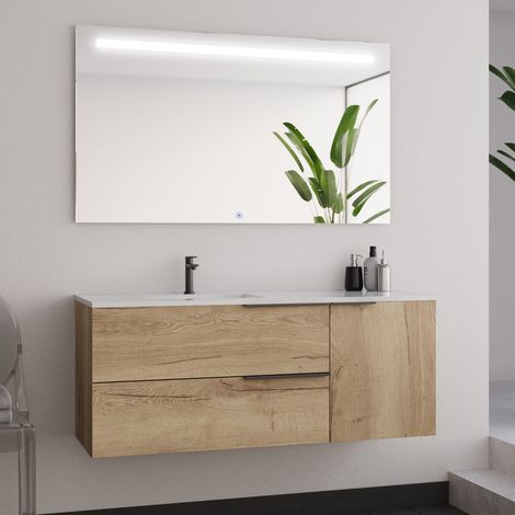 Meuble de salle de bain vasque déportée - roble (chêne clair) - KING et miroir Led STAM - 120cm (1/5)