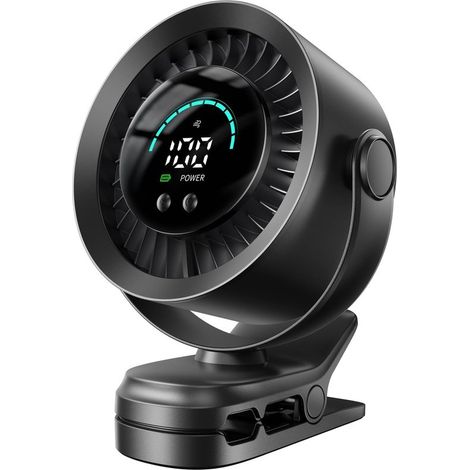 Ventilador portátil con clip，recargable por USB，con 100 velocidades，pantalla LED，pequeño ventilador a batería para exteriores y viajes (negro) (1/5)