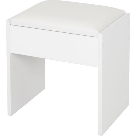 ECD Germany Tabouret de Coiffeuse, Blanc, 40x43x29,5 cm, Design Élégant, Grand Confort Siege d'Assise, Banquette en Bois, Coussin Rembourré, Revêtement en Simili, Tabouret Maquillage, Banc Moderne (1/4)
