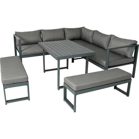 Conjunto de jardín gris oscuro de 7/9 plazas: sofá + 2 bancos MARBELLA
