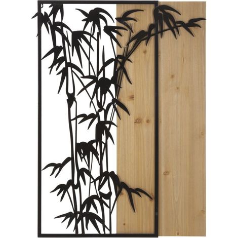 Décoration Murale Encadrée "Bambou" 80cm Noir & Naturel (1/5)