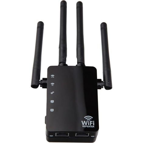 Wireless WiFi Signal Amplifier Dual-Band Enhanced Repeater 1200M High-Power Router 2.4 and 5G (Black, 90x173x70mm) (1/5)