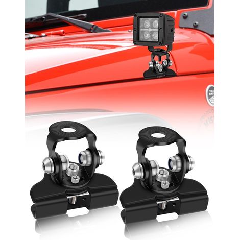 Soporte de montaje universal para tira de luz LED, clip para pilar A del capó, soporte para luz de trabajo para todoterreno Jeep, camioneta, SUV, paquete de 2, color negro (1/3)