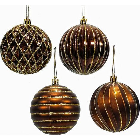 Palline per Albero di Natale in plastica Set 18 marrone oro decorazioni natalizi sfera cm8 addobbi particolare moderne lavorate (1/5)