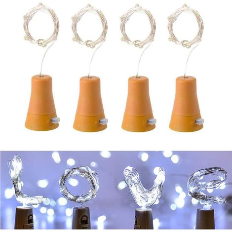Guirlande lumineuse LED LFAMX (lot de 4), 2 m, 20 LED, fil de cuivre, guirlande romantique, étanche et flexible, à énergie solaire, idéale pour les fêtes, mariages et décorations de Noël (blanc). (1/5)
