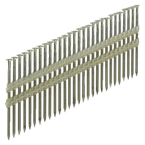 Pointes en bande 34° 3.1x63 Annelées Inox Tête bombée - Sans gaz - Boite de 2200 clous - ARCA - SPB343163AITB