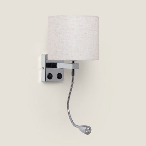 Applique Murale avec Abat-jour en Métal et Lin avec Lampe de Lecture Ozu Chromé ↑48 cm (1/5)