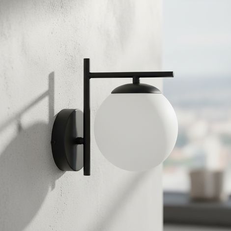 Aplique de Pared Negro con Tulipa de Cristal Blanco  Serie ANABEL (1/5)