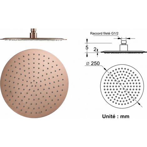Pomme de Douche de Tête 250250mm rond or rose brossé Inox Pluie 28,5 × 27 × 8 cm 764 g – Livraison gratuite (1/4)