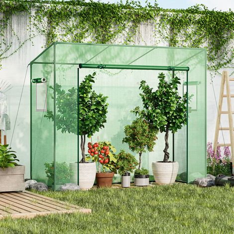 Serre de jardin verte portable avec armature métallique et bâche PE, porte zippée et fenêtres grillagées pour jardin et potager (1/5)