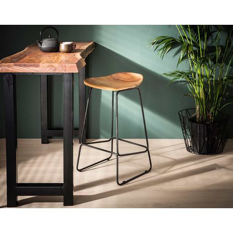 Lisa Design – Lot de 4 tabourets de bar en bois massif d'acacia – Design ergonomique – Résistant à l'humidité et aux rayures – Hauteur 73 cm
