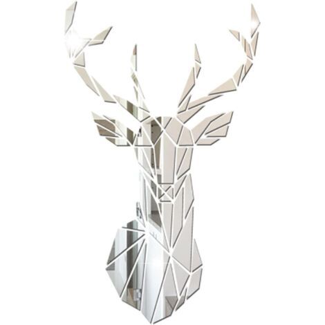 royaluxe-Autocollant Mural Miroir en Cerf 3D 1 Jeu Miroirs Muraux Autocollant Géométriques Miroir Acrylique Adhésif Autocollant Mural Autocollants de Miroir de Bricolage pour Maison Bureau Salon Salle (1/5)