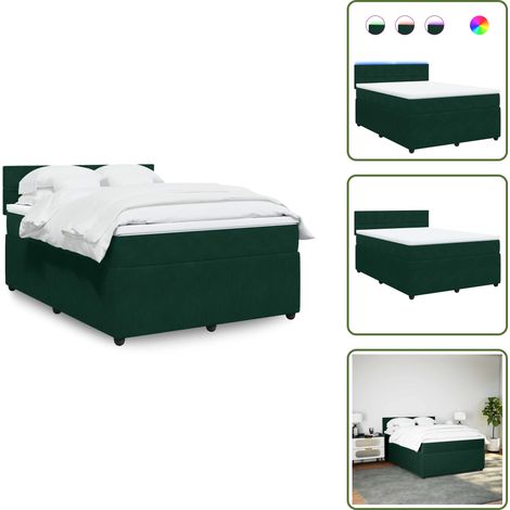 Letto a molle - vidaXL Giroletto a Molle con Materasso Verde Scuro 160x200 cm Velluto - Letto con testiera
