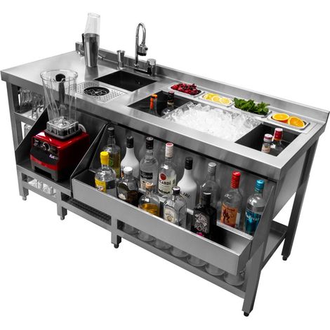 Estación de Coctelería Lujosa de Acero Inoxidable Bar Cóctel Bartender Barman Bartendering Kit para Hacer Cócteles con Enjuagadora Vasos Pozo Hielo Aislado Grifo Mezclador 360° Coctelera Boston GRATIS