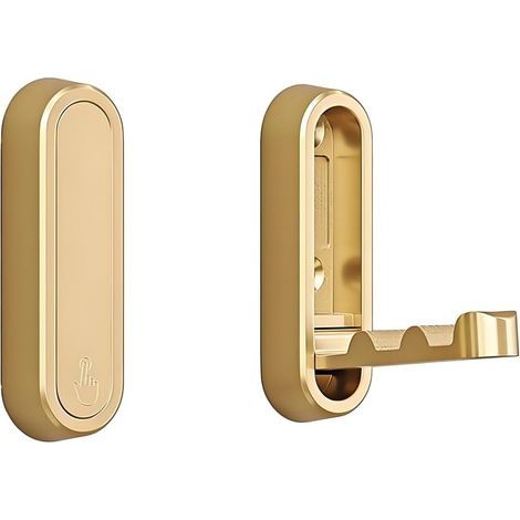 Juego de 2 ganchos de pared plegables para baño, albornoz, bolso solución de almacenamiento para baño, armario, entrada, piscina y cocina (oro cepillado). (1/4)
