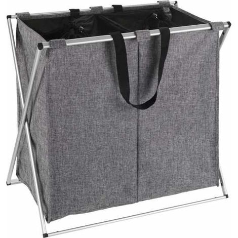 WENKO Cesto per la biancheria Duo, cesto con 2 scomparti e maniglia per il trasporto, capacità 120L, Struttura in alluminio - Tessuto in poliestere, 59x57x38, grigio mélange (1/5)