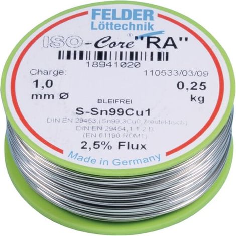 Felder ISO-Core "RA" Sn99Cu1 Lötzinn, bleifrei Spule Sn99,3Cu0,7  0.250 kg 1 mm