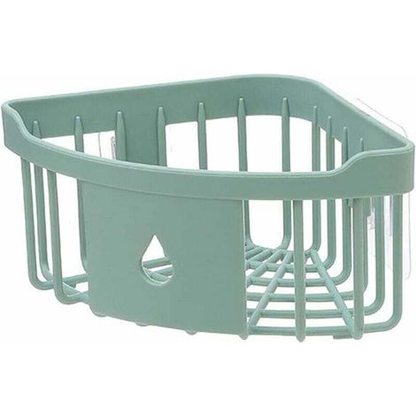 Plastic Triangle Kitchen Bathroom Storage Basket Corner Shower Shelf Wall Mounted with Suction Cup, Green (1/5)