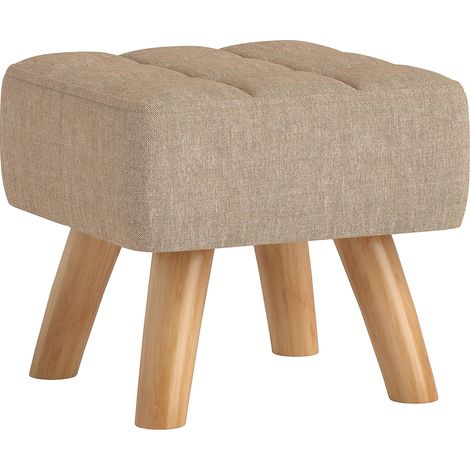 Repose pied salon ottoman siège rembourré en tissu avec pieds en bois 27 x 27 x 26 cm marron clair en bois massif solide et élégant facile à assembler avec instructions incluses