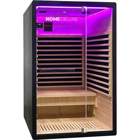HOME DELUXE – Infrarotkabine – NERO - M – 120 x 105 x 190 cm - für 2 Personen, 4 Karbon - Flächenstrahler – Holz: Hemlocktanne I Infrarotsauna, Sauna, Wärmekabine, Infrarot Infrarotkabine Wärmekabine