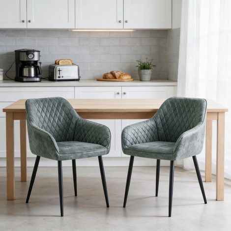 Dining Chairs 2pcs Suede Kitchen Chairs Upholstered Seat with Backrest and Armrest Office chair, Grey