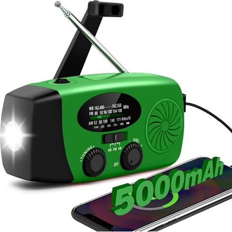 Radio de emergencia，Radios de emergencia，Radio de emergencia portátil，Radio meteorológica portátil solar de 6000 mAh，1 W，4 modos，linterna LED (1/2)