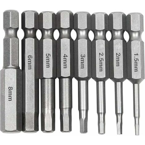 Puntas de destornillador hexagonal ZVD-8 piezas, puntas de destornillador hexagonal de 1/4 de pulgada, puntas de destornillador largas de acero magnético S2 con 8 tamaños diferentes para destornillado (1/4)