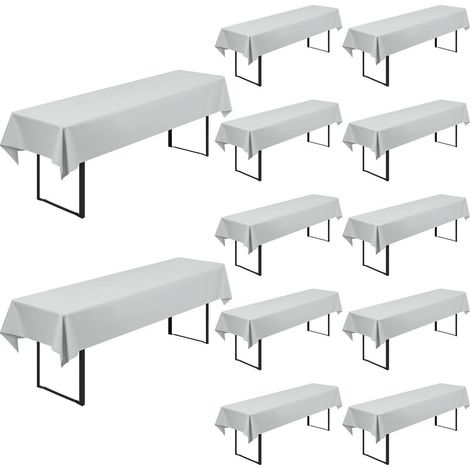 12x Housses de table de bière 250x100cm Gris clair, Polyester, Lavable, Infroissable