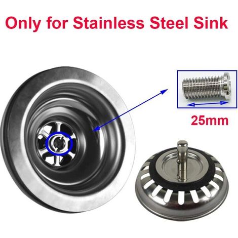 Scarico per lavello senza troppopieno, cestello in acciaio inox, 110 mm, 1 pezzo, Acciaio inox + ABS, Scarico + Cestello (1/4)