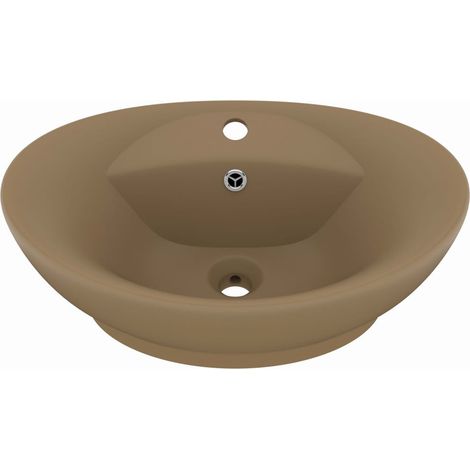 Lavabo ovale de luxe à trop-plein Crème mat 58,5x39cm Céramique