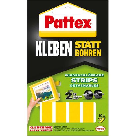 Pattex Kleben statt Bohren Klebe-Strips 10 Klebestreifen je 20 x 40mm, weiß Montageband (1/5)