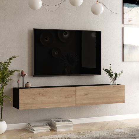 Fernsehtisch Lapinlahti 180 x 31,5 x 29,5 cm Schwarz/Eiche [en.casa]