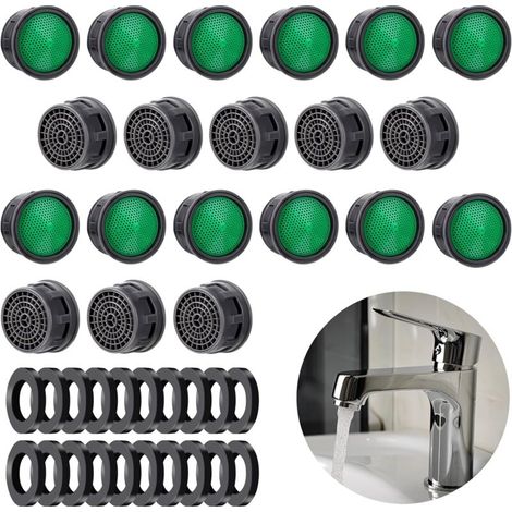 Confezione da 20 aeratori per rubinetti, pezzi di ricambio con guarnizione per coperchio rubinetto, limitatore di flusso, inserto filtro, risparmio idrico, limitatore di flusso per bagno, cucina
