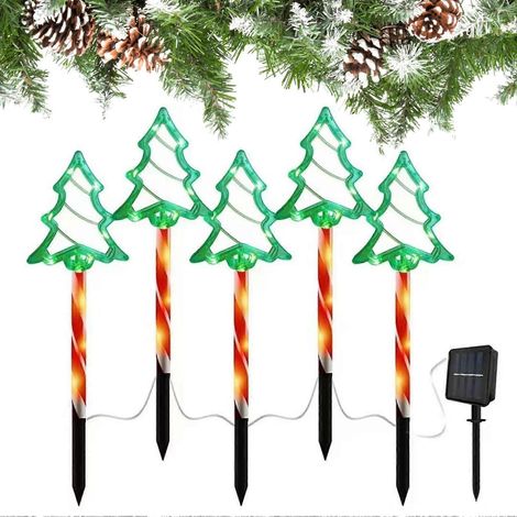 Solarbetriebene Weihnachtsbaum-Gartenleuchten (5er-Pack) für Wege, solarbetriebene Gartenbeleuchtung