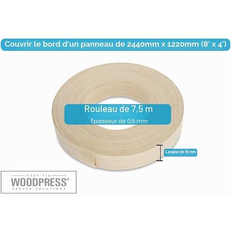 15mm Érable Chant en placage Bois préencollé (1/2)