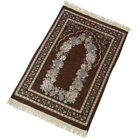 Sollbry Gebetsmatte für Zuhause, exquisiter, rutschfester, faltbarer Schlafzimmerteppich mit Blumenmuster, leicht, Geschenke, Kniematte, tragbarer weicher Baumwollteppich, Dekoration (braun) (1/3)