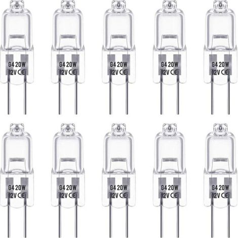 Ampoules halogènes G4 20W 12V, type T3 JC, 2 broches, dimmable – pour éclairage paysager, sous meuble, Puck Light et Track Lighting – Lot de 10 – Remplacement de base – (1/5)