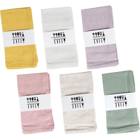 Lot de 6 serviettes coton et lin pastel avec œillet