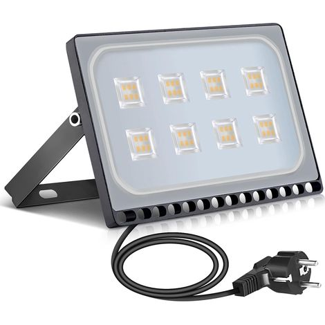 50W Projecteur LED avec prise, Spot LED Extérieur IP65 Projecteur Extérieur Etanche Projecteur en Aluminium Blanc Chaud 3000K Applique idéale pour jardin, terrain de sport (1/5)