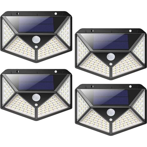 SJLERST Lampe Solaire Extérieur 100LED, Détecteur de Mouvement, Lumière Solaire Etanche éclairage Solaire, Lampe de Sécurité sans Fil lampe mural pour Jardin, Lot de 4 (1/4)