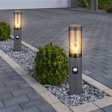 Globo – Lampadaire extérieur avec détecteur de mouvement – Indice de protection IP44 – Acier inoxydable et plastique anthracite – Lot de 2 – 7,6x45 cm (1/5)